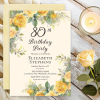 Convite de Aniversário de 80 Anos com Rosa Amarela