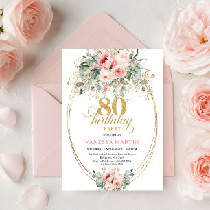 Convite de Aniversário de 80 anos com Rosas Cor-de