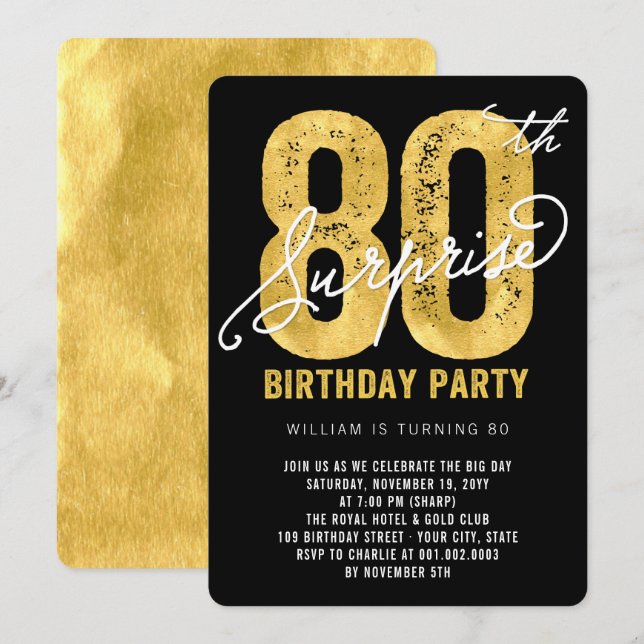 Convite de Aniversário de 80 Anos com Surpresa de  (Frente/Verso)