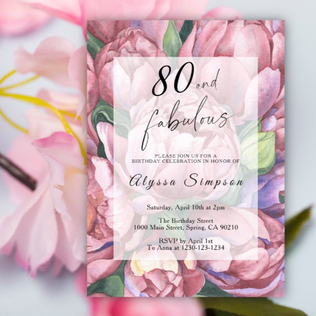 Convite de Aniversário de 80 Anos com Tema Floral  (Criador carregado)