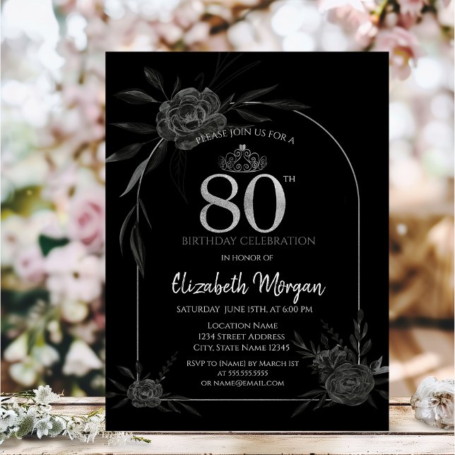 Convite de Aniversário de 80 Anos Dark Roses Black (Criador carregado)