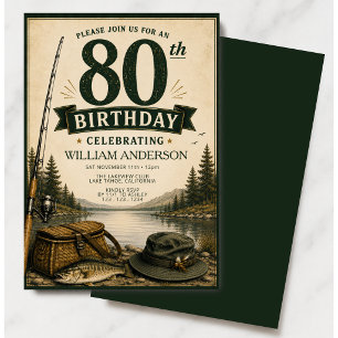 Convite de Aniversário de 80 anos de Pesca Vintage