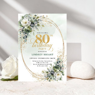 Convite de Aniversário de 80 Anos Dourado Botânico