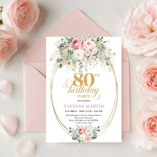 Convite de Aniversário de 80 anos Elegantes Rosas