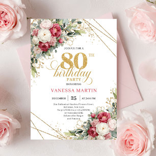 Convite de Aniversário de 80 anos em Vermelho Borg
