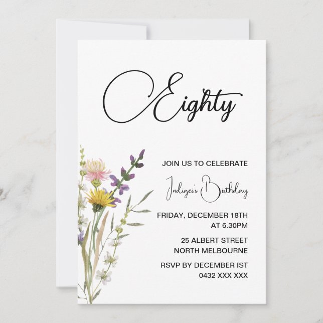Convite de Aniversário de 80 Anos Floral (Frente)