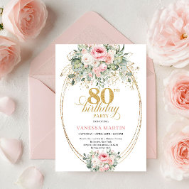 Convite de Aniversário de 80 anos Floral Blush Min