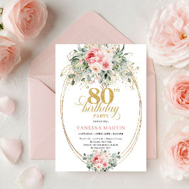 Convite de Aniversário de 80 anos Floral Blush Min