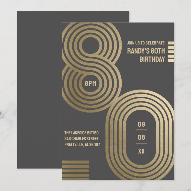 Convite de Aniversário de 80 anos Geométrico Retrô (Frente/Verso)