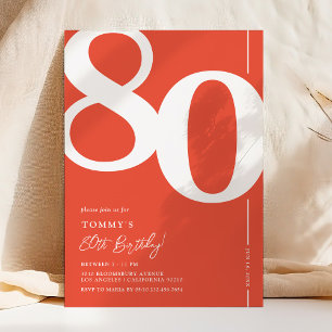 Convite de Aniversário de 80 Anos Laranja Vermelho