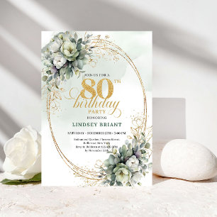 Convite de Aniversário de 80 Anos Rosas Brancas Ro