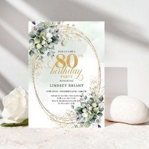 Convite de Aniversário de 80 Anos Rosas Brancas Rú