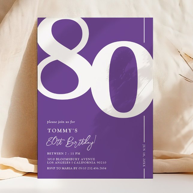 Convite de Aniversário de 80 anos Roxo Elegante (Criador carregado)