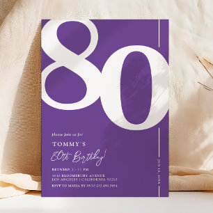 Convite de Aniversário de 80 Anos Roxo Oitenta