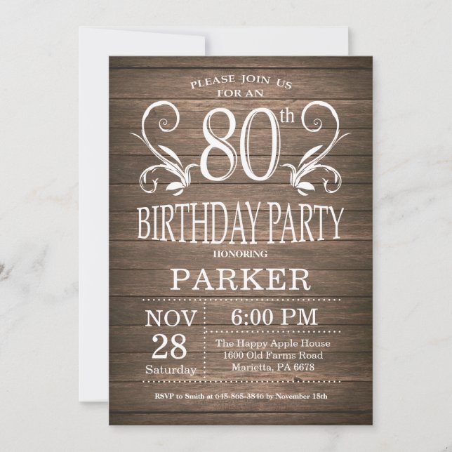 Convite de Aniversário de 80 Anos Rustic Wood Flor (Frente)