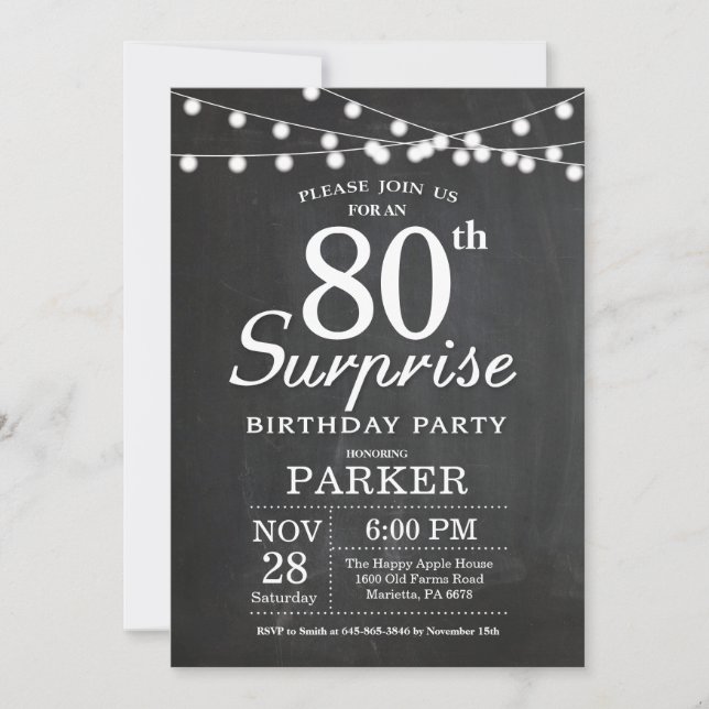 Convite de Aniversário de 80 anos Surpresa Lousa (Frente)