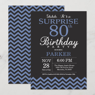 Convite de Aniversário de 80 anos Surpresa Preto e