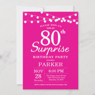 Convite de Aniversário de 80 anos Surpresa Rosa Qu