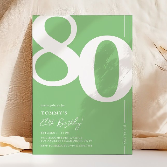 Convite de Aniversário de 80 anos Verde Moderno (Criador carregado)
