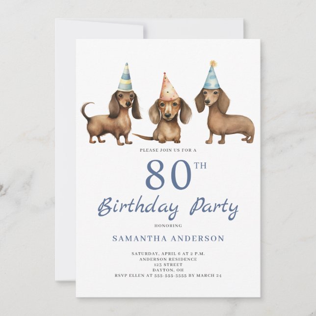 Convite de aniversário de 80 de Cão de Dachshund (Frente)
