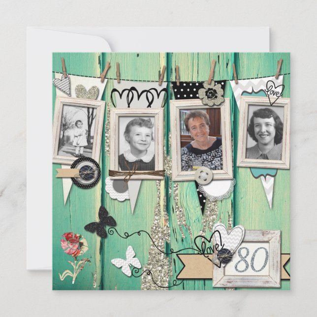 Convite de aniversário de 80 de fotos do chique (Frente)