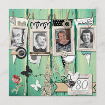 Convite de aniversário de 80 de fotos do chique