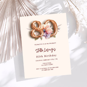 Convite de aniversário de 80 floral de pêssego de