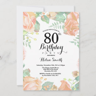 Convite de Aniversário de 80 Floral de Pessegueiro