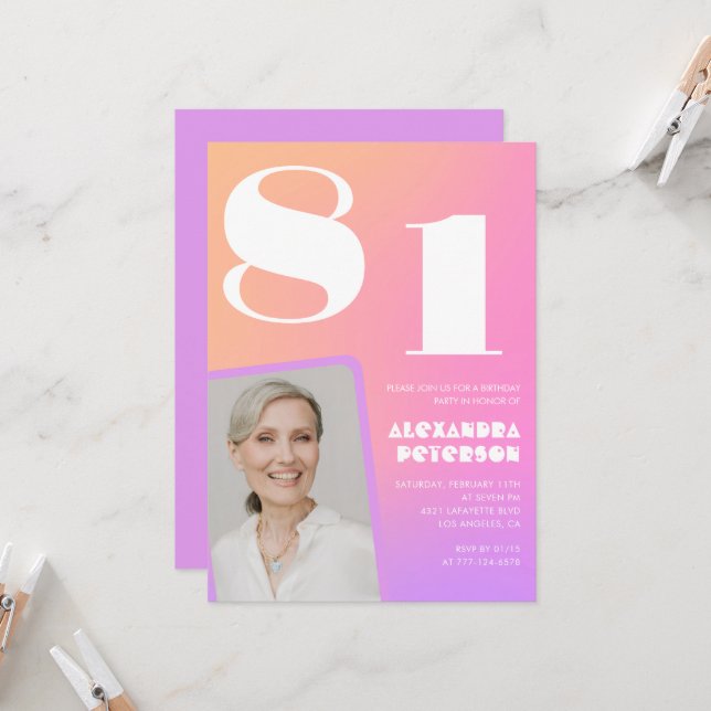 Convite de aniversário de 81 anos com gradiente ro (Frente/Verso In Situ)