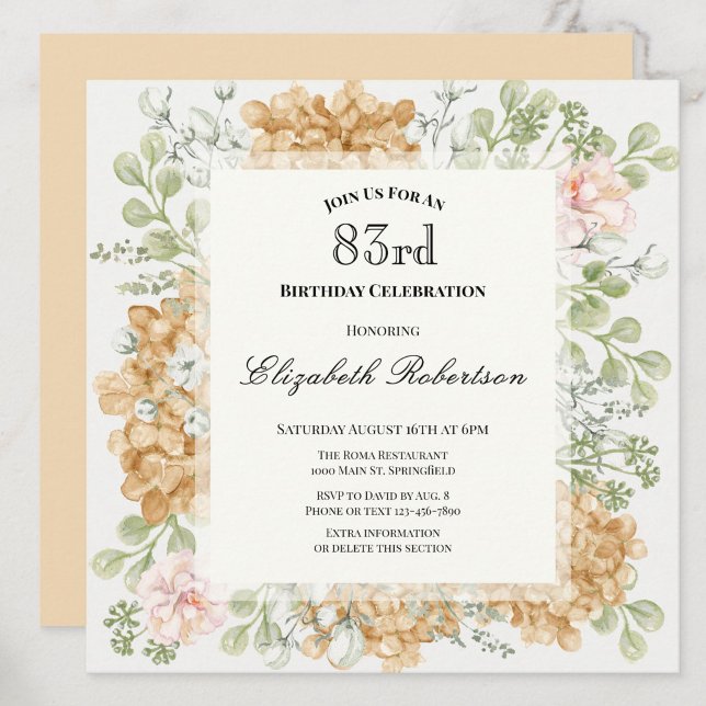 Convite de Aniversário de 83 Anos em Cores Elegant (Criador carregado)