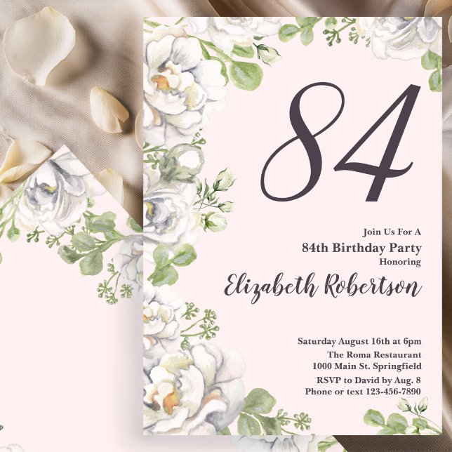 Convite de Aniversário de 84 anos com Peônias Flor (Criador carregado)