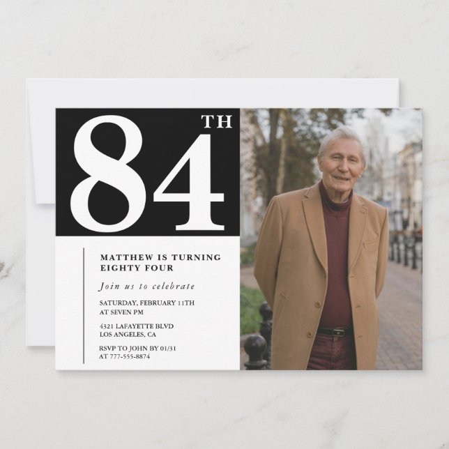Convite de aniversário de 84 anos de homens em fot (Frente)