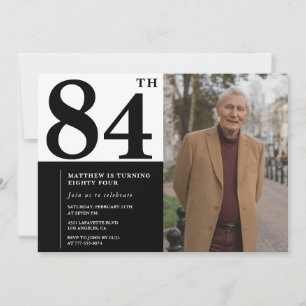 Convite de Aniversário de 84 anos Preto e Branco c