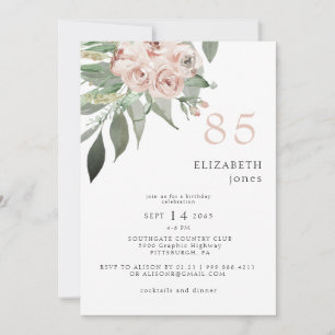 Convite de Aniversário de 85 Anos Blush Floral