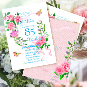 Convite de Aniversário de 85 anos com Fita de Rosa
