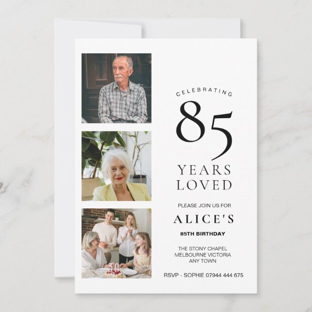 Convite de Aniversário de 85 anos com Foto, Simple (Frente)