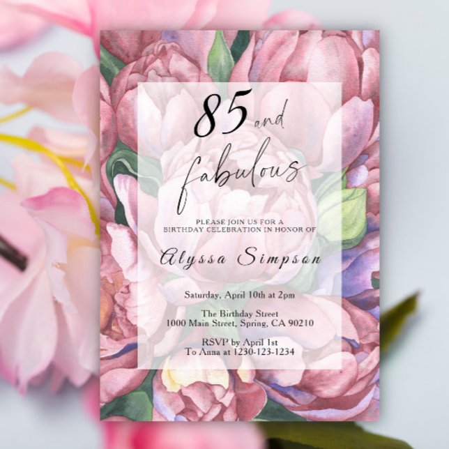 Convite de Aniversário de 85 Anos com Tema Floral  (Criador carregado)