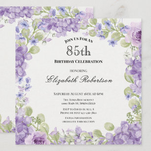 Convite de Aniversário de 85 Anos Elegante Floral 