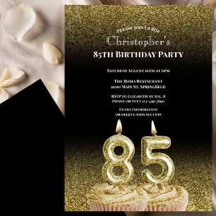 Convite de Aniversário de 85 anos Preto e Dourado