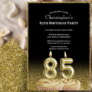 Convite de Aniversário de 85 anos Preto e Dourado