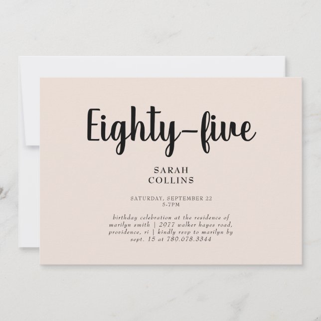 Convite de Aniversário de 85 Anos Simple Blush Flo (Frente)
