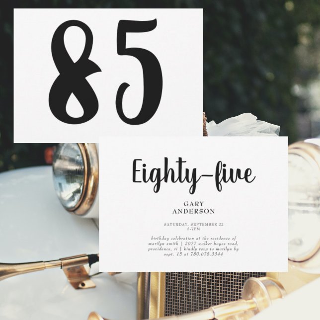 Convite de Aniversário de 85 Anos Simples Branco (Criador carregado)
