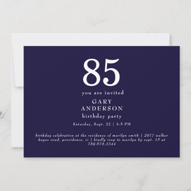 Convite de Aniversário de 85 anos Simples Marinha (Frente)