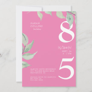 Convite de Aniversário de 85 Anos Simples Rosa