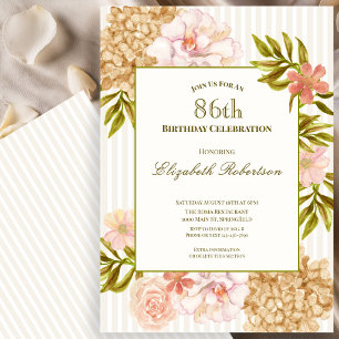 Convite de Aniversário de 86 Anos com Flores de Ou