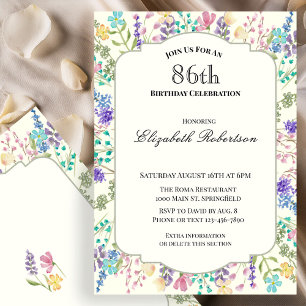 Convite de Aniversário de 86 Anos com Flores Silve