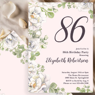 Convite de Aniversário de 86 anos com Peônias Flor