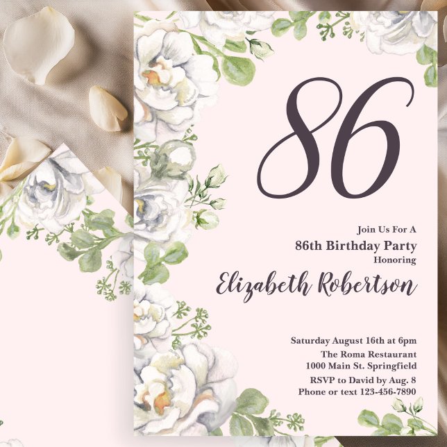 Convite de Aniversário de 86 anos com Peônias Flor (Criador carregado)