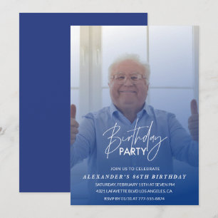 Convite de aniversário de 86 anos da foto azul