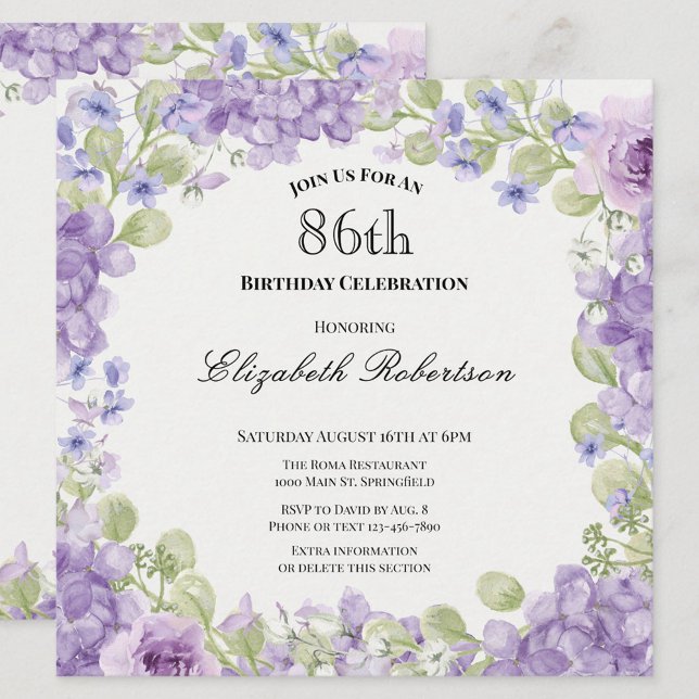 Convite de Aniversário de 86 Anos Elegante Floral  (Criador carregado)